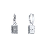 Pair Of 925 Sterling Silver White CZ Pendant Starburst Dangle Minimal Hoop Earrings
